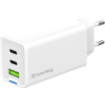 Зарядний пристрій ColorWay GaN Mini 65W PD Port PPS USB (USB-2C1A) white (CW-CHS058PD-WT) CW-CHS058PD-WT фото