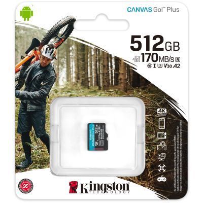 Карта пам'яті Kingston 512GB microSDXC сlass 10 UHS-I U3 V30 A2 Canvas Go Plus G4 (SDCG4/512GBSP) SDCG4/512GBSP фото