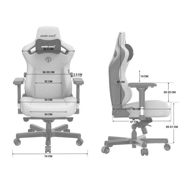 Крісло ігрове Anda Seat Kaiser 3 Fabric Size L Grey (AD12YDC-L-01-G-PV/F) AD12YDC-L-01-G-PV/F фото