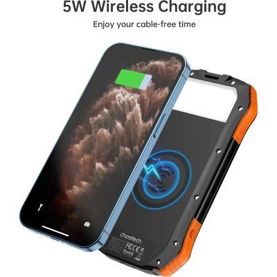 Батарея універсальна Choetech 10000mAh, 5V/2.1A, solar panel, Qi-5W, Black-Orange (B659-OR) B659-OR фото