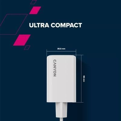 Зарядний пристрій Canyon CU65ACC GaN 65W 2xPD 1xQC EU White (CNS-CUW65ACC) CNS-CUW65ACC фото