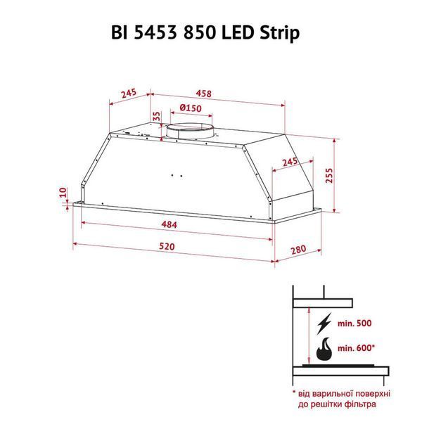 Витяжка кухонна Perfelli BI 5453 I 850 LED Strip BI 5453 I 850 LED Strip фото