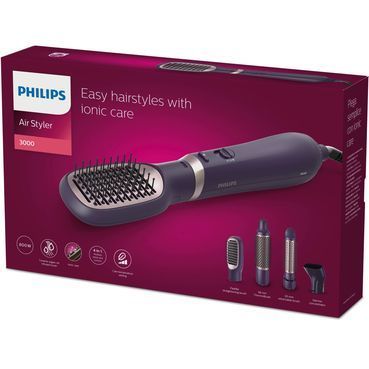 Фен-щітка Philips 3000 Series, 800Вт, 3 режими, іонізація, 4 насадки, фіолетовий BHA313/00 фото