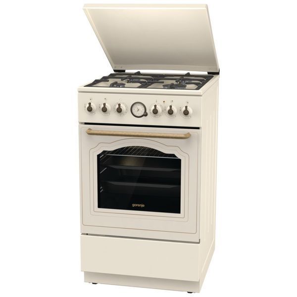 Плита Gorenje комбінована, 70л, 50x60см, дисплей, газ-контроль, чавун, слонової кістки GKS5B70CLI фото
