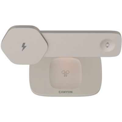 Зарядний пристрій Canyon wireless charger HEXAGON WCS-310 3in1 LightGrey/Orange (CNS-WCS310LGOR) CNS-WCS310LGOR фото