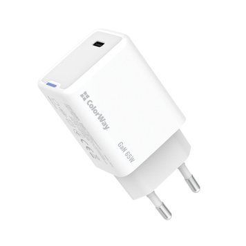 Зарядний пристрій ColorWay GaN Mini 65W PD Port PPS USB-C white (CW-CHS049PD-WT) CW-CHS049PD-WT фото