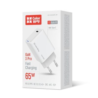 Зарядний пристрій ColorWay GaN Mini 65W PD Port PPS USB-C white (CW-CHS049PD-WT) CW-CHS049PD-WT фото