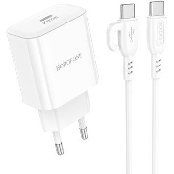 Зарядний пристрій BOROFONE BA81A USB-C PD20W + cable USB-C to USB-C White (6941991108204) 6941991108204 фото