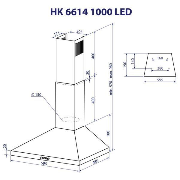 Витяжка кухонна Minola HK 6614 WH 1000 LED HK 6614 WH 1000 LED фото