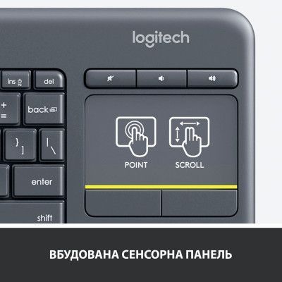 Клавіатура Logitech K400 Plus Touch Wireless UA Black (920-007145) 920-007145 фото