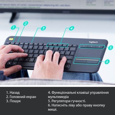 Клавіатура Logitech K400 Plus Touch Wireless UA Black (920-007145) 920-007145 фото
