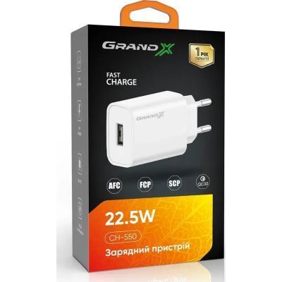 Зарядний пристрій Grand-X Quick Charge QС3.0, + cable USB -> Type C 1m white (CH-550WT) CH-550WT фото