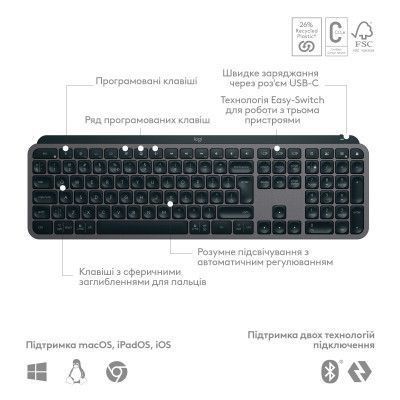 Клавіатура Logitech MX Keys S Wireless UA Graphite (920-011593) 920-011593 фото