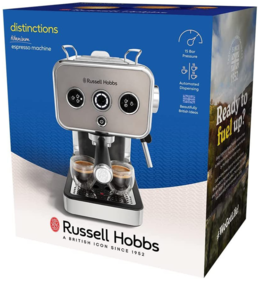 Кавоварка еспрессо RUSSELL HOBBS 26452-56 Distinctions Titanium, 1,1л, мелена + чалди, сріблястий 25024016001 фото