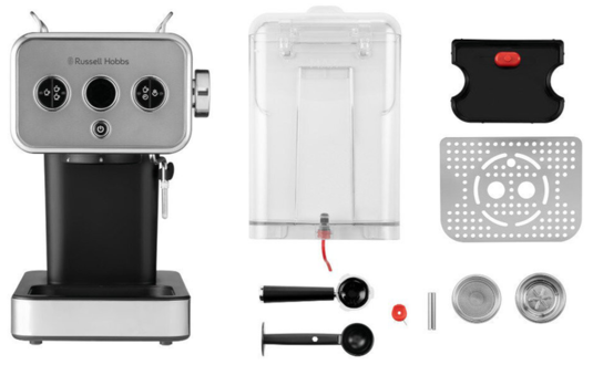 Кавоварка еспрессо RUSSELL HOBBS 26452-56 Distinctions Titanium, 1,1л, мелена + чалди, сріблястий 25024016001 фото