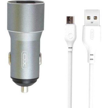 Зарядний пристрій XO TZ09 2.4A/2 USB + cable microUSB Grey (XO-TZ09M-GR) XO-TZ09M-GR фото