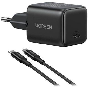 Зарядний пристрій Ugreen USB-C PD30W GaN + cable USB-C to USB-C black (65012) 65012 фото