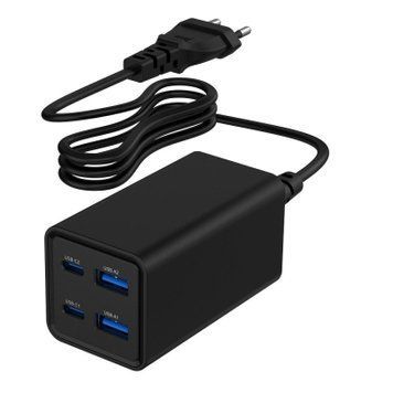 Зарядний пристрій Gembird 2xUSB-C PD65W + 2xUSB QC3.0 30W black (TA-UC-2A2C-PD65-01-BK) TA-UC-2A2C-PD65-01-BK фото