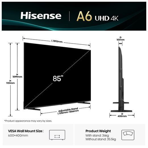 Телевізор Hisense 85A6Q 85A6Q фото