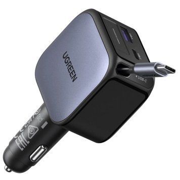 Зарядний пристрій Ugreen Car charger USB-C PD90W + cable USB-C to USB-C retractable (55909B) 55909B фото