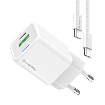 Зарядний пристрій ColorWay GaN Mini 30W PD Port PPS USB (Type-C PD + USB QC4.0) cable Type-C (CW-CHS053PDC-WT) CW-CHS053PDC-WT фото