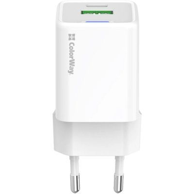 Зарядний пристрій ColorWay GaN Mini 30W PD Port PPS USB (Type-C PD + USB QC4.0) white (CW-CHS053PD-WT) CW-CHS053PD-WT фото