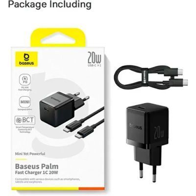 Зарядний пристрій Baseus Palm Fast Charger 1C 20W + Cable 1.0m Type-C 60W black (P10111602113-01) P10111602113-01 фото