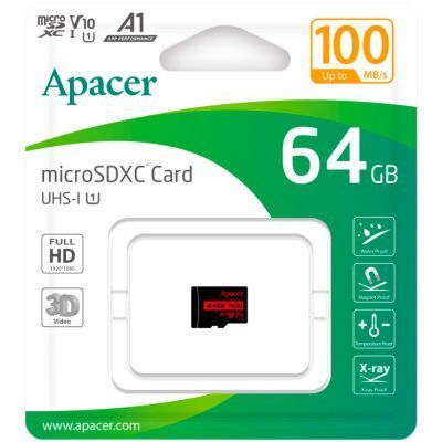 Карта пам'яті Apacer 64GB microSD class 10 UHS-I V10 A1 (AP64GMCSX10UB-RA) AP64GMCSX10UB-RA фото