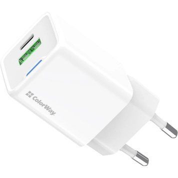 Зарядний пристрій ColorWay GaN Mini 35W PD Port PPS USB (Type-C PD + USB QC4.0) white (CW-CHS055PD-WT) CW-CHS055PD-WT фото