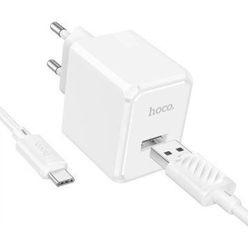 Зарядний пристрій HOCO CS11A USB + cable USB to USB-C white (6942007603614) 6942007603614 фото