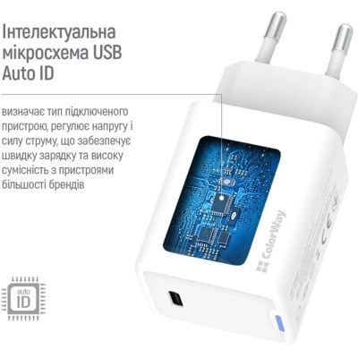 Зарядний пристрій ColorWay GaN Mini 45W PD Port PPS USB-C white (CW-CHS057PD-WT) CW-CHS057PD-WT фото