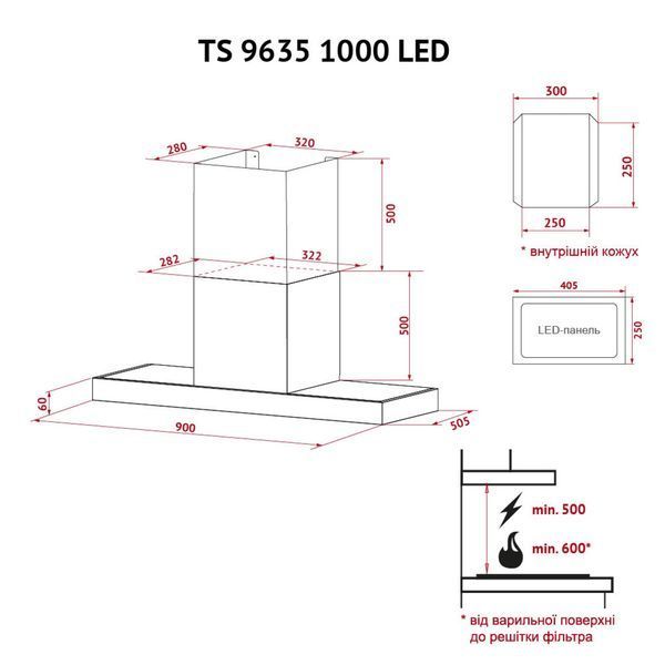 Витяжка кухонна Perfelli TS 9635 I/WH 1000 LED TS 9635 I/WH 1000 LED фото