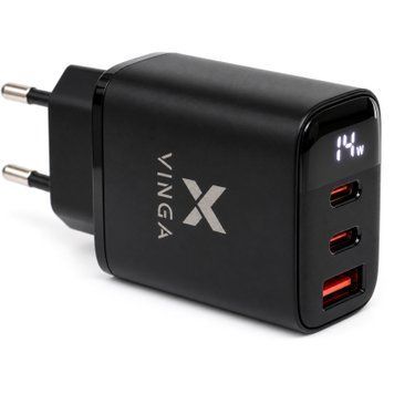 Зарядний пристрій Vinga 2xUSB-C + USB-A Display 45W (VCR45ACCDB) VCR45ACCDB фото