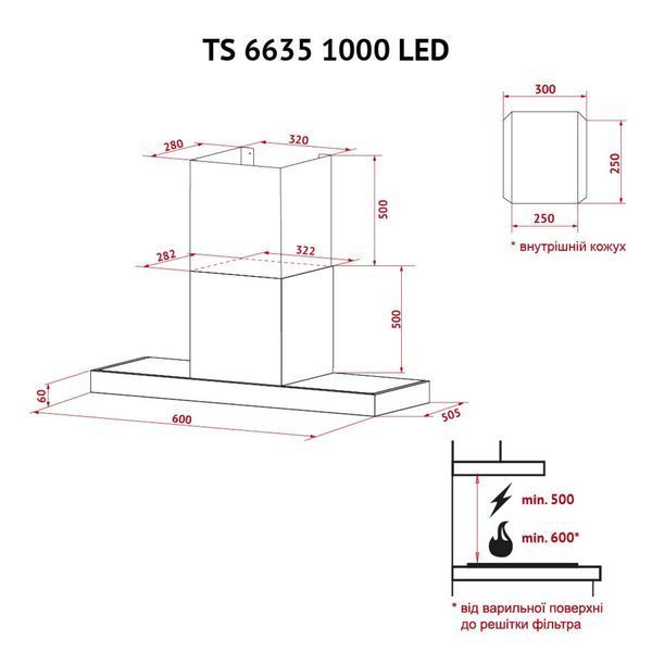 Витяжка кухонна Perfelli TS 6635 I/WH 1000 LED TS 6635 I/WH 1000 LED фото