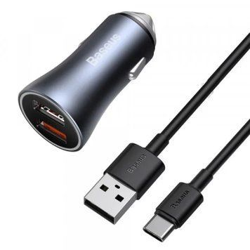 Зарядний пристрій Baseus 2xUSB QC3.0 + cable USB to USB-C 40W Golden Contactor Pro dark gray (TZCCJD-A0G) TZCCJD-A0G фото