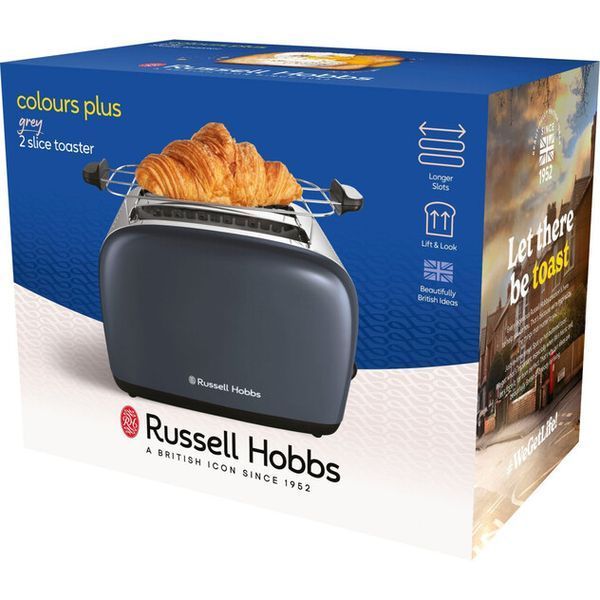 Тостер Russell Hobbs Colours Plus 1600Вт, підігрів, розморожування, метал., сірий 26552-56 фото