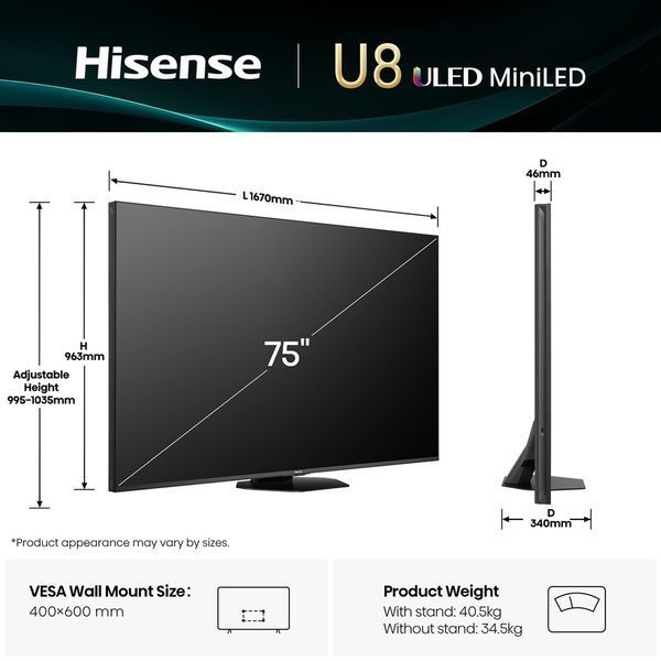 Телевізор HISENSE 75U8Q 20016190 фото