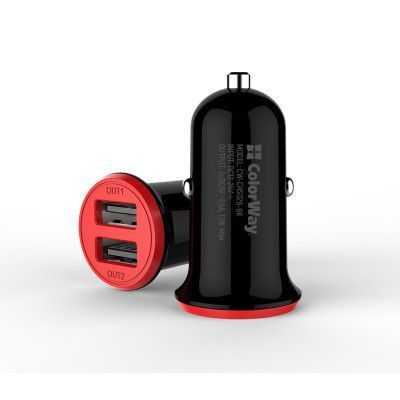 Зарядний пристрій ColorWay 2USB AUTO ID 3.4A (17W) red/black (CW-CHA026-BK) CW-CHA026-BK фото