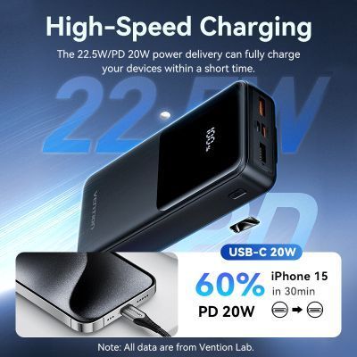 Батарея універсальна Vention 20000 mAh 22.5W with Built-in USB-C and Lightning Cables (FHPB0) FHPB0 фото