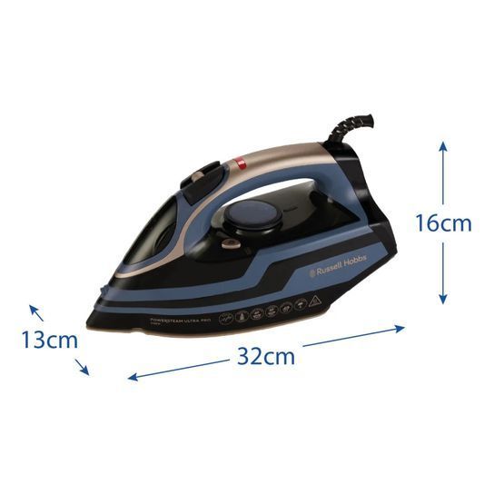Праска Russell Hobbs, 3100Вт, паровий удар -210гр, верт. відпарювання, керам. підошва, чорно-синий 28630-56 фото