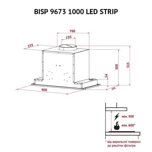 Витяжка кухонна Perfelli BISP 9673 WH 1000 LED Strip BISP 9673 WH 1000 LED Str фото