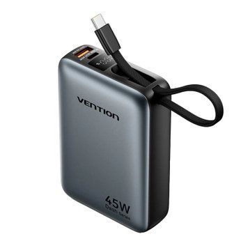 Батарея універсальна Vention 20000 mAh 45W Mini with Built-in USB-C Cable Gray (FHGH0) FHGH0 фото