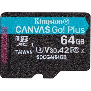 Карта пам'яті Kingston 64GB microSDXC сlass 10 UHS-I U3 V30 A2 Canvas Go Plus G4 (SDCG4/64GBSP) SDCG4/64GBSP фото