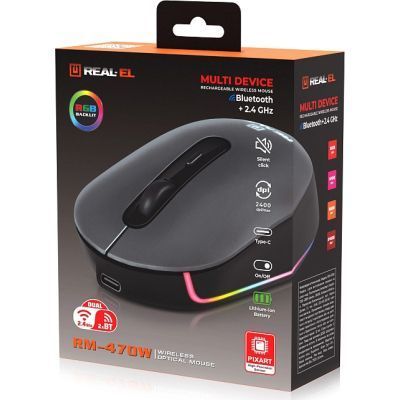 Мишка REAL-EL RM-470W Wireless/Bluetooth Dark Gray (EL123200049) EL123200049 фото