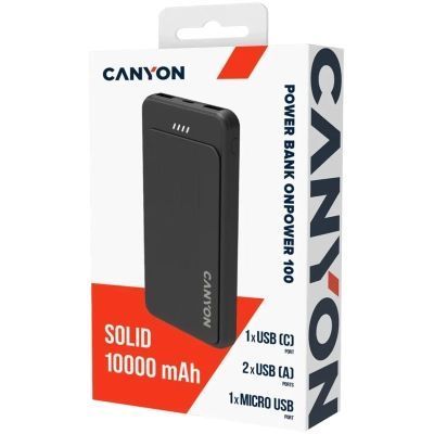 Батарея універсальна Canyon OnPower 100 10000mAh, 5В/2А, Black (CNS-CPB100B) CNS-CPB100B фото
