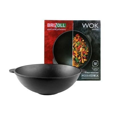 Сковорода Brizoll чавунна WOK з чавунною кришкою 3,7 л 280х96 мм (W28-1) W28-1 фото